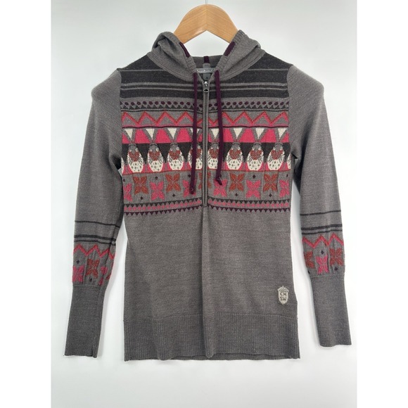 Smartwool Sweaters - SmartWool Sweater Women's S Brown Black Hooded Half Zip Wool Pullover
